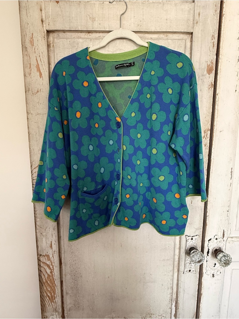 Gudrun Sjödén Polli Floral Cardigan Small Organic Cotton Brilliant Blue